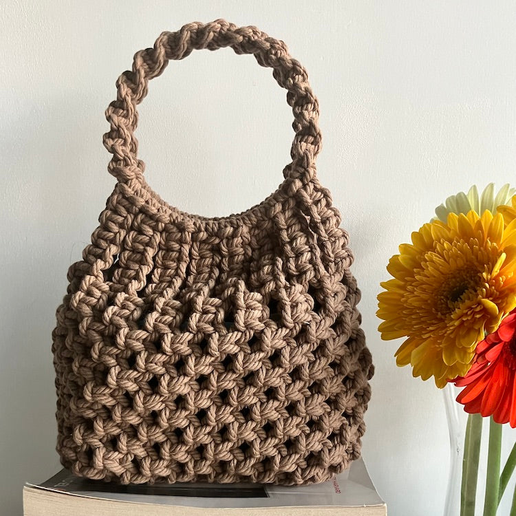 brown color macrame bag hand bag with handle for women, it can be made of any color